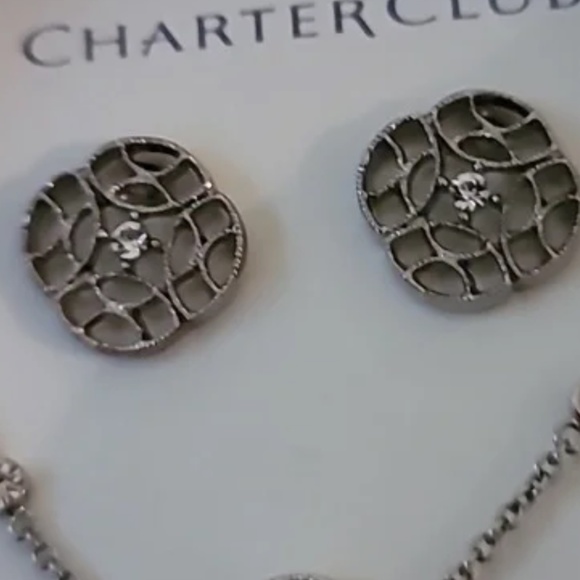 Charter Club Earrings and Pendant Set in Filigree Silvertone NIB - Picture 3 of 6